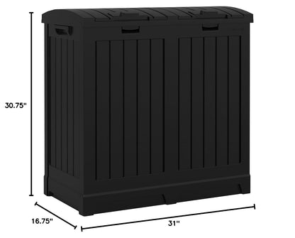 Suncast 33 Gallon Commercial Outdoor Trashcan Hideaway with Lid for 30 to 33 Gallon Trash Bags for Garage, Backyard, or Garden, Brown