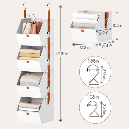 Homsorout Hanging Closet Organizer 4 Tier - Clothes Hanging Shelves, Space-Saving Closet System, Fabric Storage Bins Bedroom Organization, Collapsible Baskets for Home, Dorm, Rv, Beige