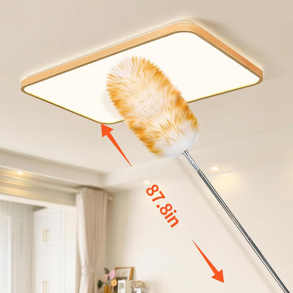 Extendable Lambswool Duster 29-110 Inch,Anti-Static Flexible Head, Stainless Steel Pole for Cleaning High Ceiling,Fan,Furniture,Roof Dusting