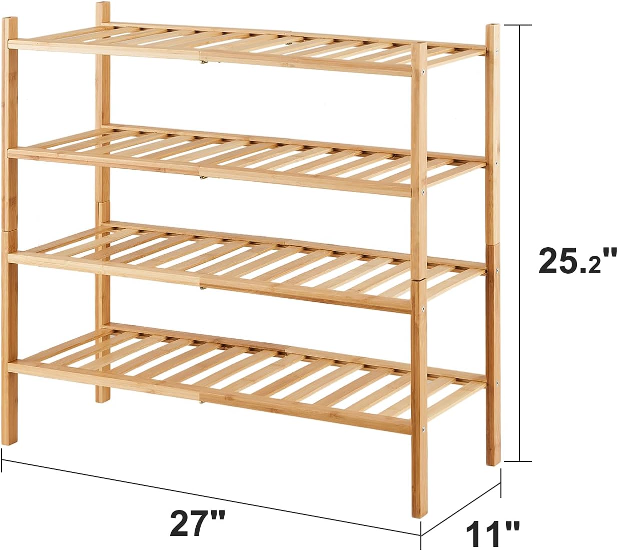 viewcare 3-Tier Black Bamboo Shoe Rack for Entryway, Stackable | Foldable | Natural, Shoe Shelf Storage Organizer for Hallway Closet, Free Standing Shoe Racks for Indoor Outdoor