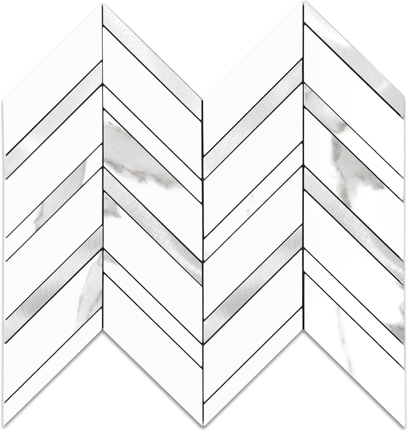 Yipscazo 10-Sheet Herringbone Backsplash Peel and Stick Tile, Polished White PVC Stick on Backsplash for Kitchen, Waterproof Self Adhesive Wall Tile for Bathroom