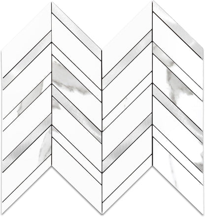 Yipscazo 10-Sheet Herringbone Backsplash Peel and Stick Tile, Polished White PVC Stick on Backsplash for Kitchen, Waterproof Self Adhesive Wall Tile for Bathroom