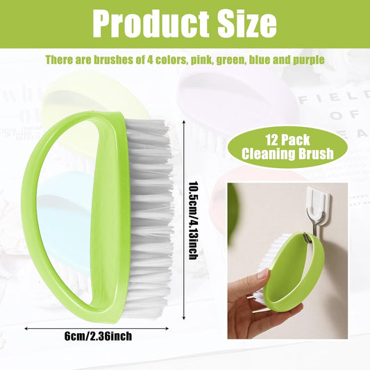 12 Pcs Small Scrub Brushes, 4" Heavy Duty Stiff Bristles Cleaning Brushes, Durable Small Cleaning Brush for Bathroom, Showe, Sink, Kitchen, Bathtub, Floor (4 Colors)