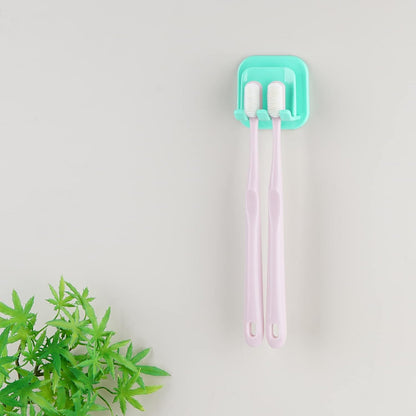 2 PCS Self-Adhesive Toothbrush Holders Wall Mounted, Water Proof Toothbrush Hook, 3 in 1 with Toothbrush Hanger Toothpaste Holder and Gargle Cup Holder for Bathroom Shower (White)