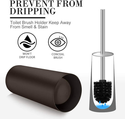 Toilet Brush and Holder, 2 Pack Toilet Brush with 304 Stainless Steel Long Handle, Toilet Bowl Brush for Bathroom Toilet-Ergonomic, Elegant,Durable (White)