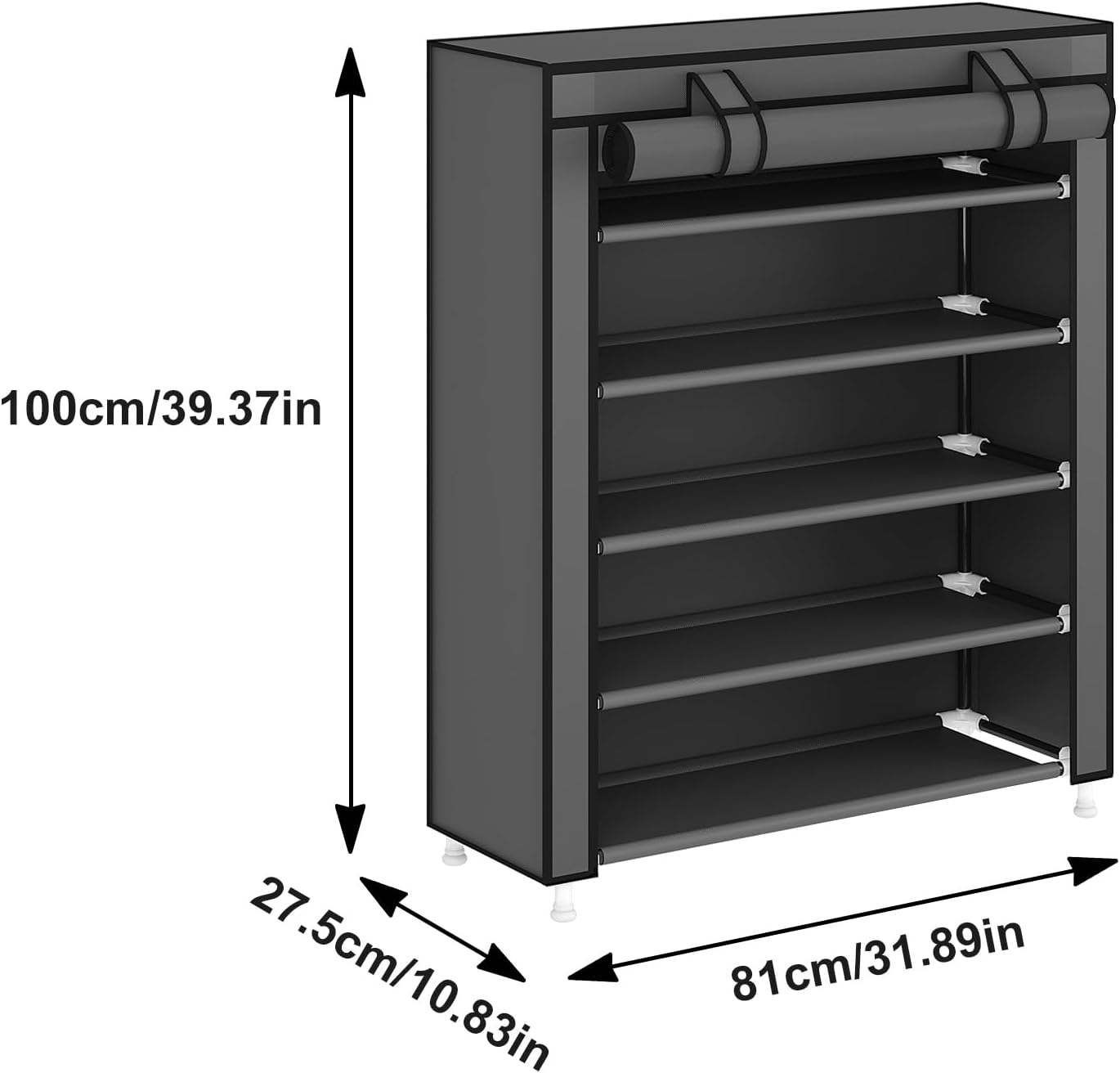 Laiensia 9-Tier Vertical Shoe Rack Organizer, Space Saving Shoe Storage Organizer, Non-Woven Cover Shoe Shelf Holds 36-45 Pairs for Bedroom, Hallway, Closet Entryway, Black