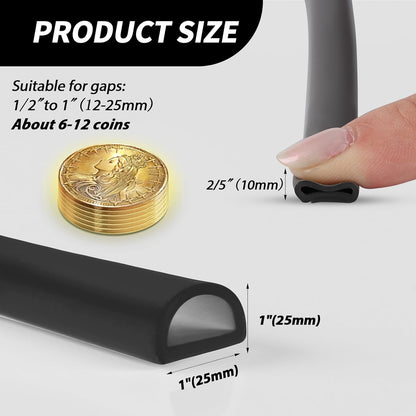 Silicone Weather Stripping Door Seal, 20FT Self Adhesive D Shaped Door Seal Strip for Door Frame, Door Insulation Strip Window Seal, W:1 in; H:1 in; 20Feet