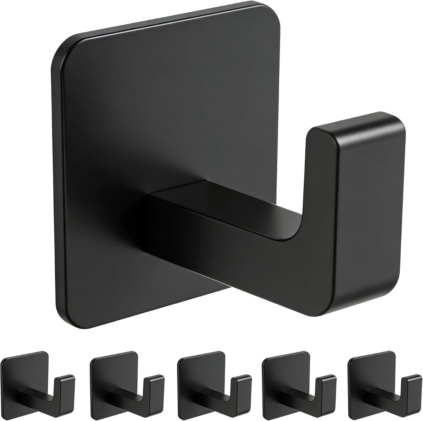 6 Pack Black Heavy Duty Adhesive Hooks, 26lb Max Waterproof Stainless Steel Adhesive Wall Hooks for Hanging, No Drill Sticker Hooks for Bathroom Kitchen Towels