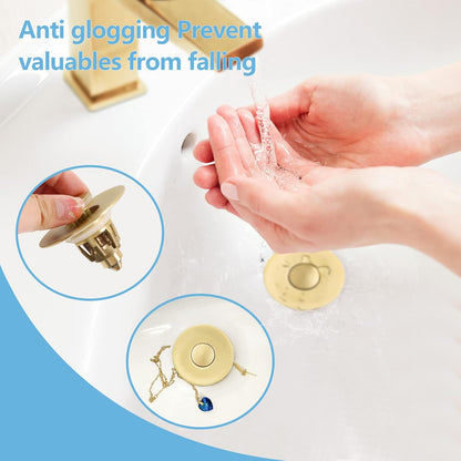 QYHNYJF Bathroom Sink Stopper with Hair Catcher – Universal Pop-Up Drain Strainer for 1.1–1.5 inch US Standard Sink Drain Holes, Anti-Clog Basin Stopper, Silver