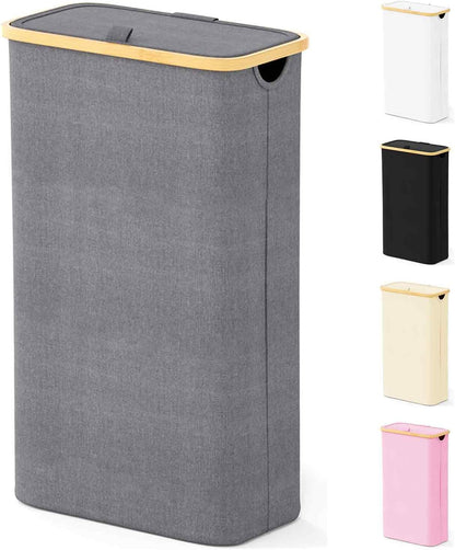 SpaceAid Double Laundry Hamper 2 Section with Lid and Removable Laundry Bags, 160L Clothes Basket with Bamboo Handles, Large Collapsible Hamper for Bedroom, Bathroom, Dorm, Laundry Room - White