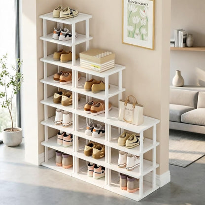 SAN HE 7-Tier Modern Bamboo Shoe Rack - Vertical, Slim, Space-Saving Shoe Organizer for Small Spaces, Closet, Entryway, Corner, Garage, Bedroom