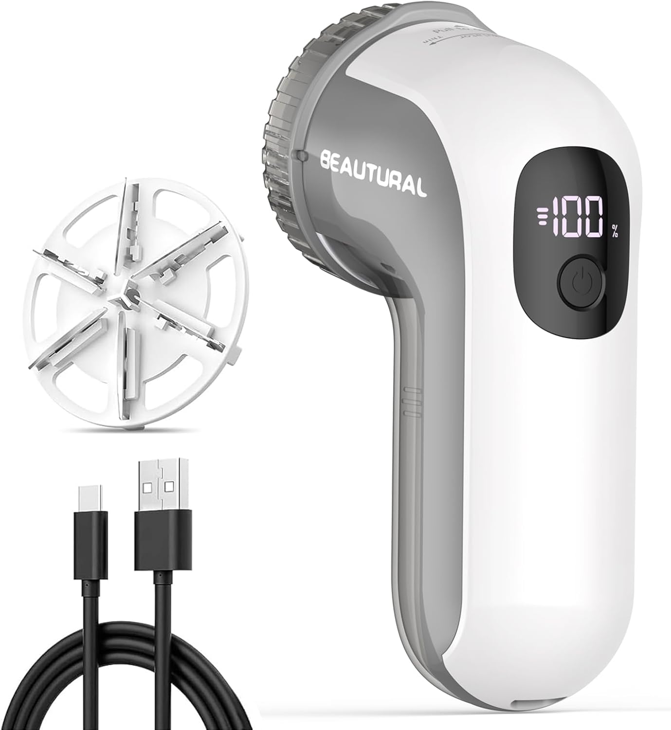 BEAUTURAL Fabric Shaver and Lint Remover, Sweater Defuzzer with 2-Speeds, 2 Replaceable Stainless Steel Blades, Battery Operated, Remove Clothes Fuzz, Lint Balls, Pills, Bobbles Gray
