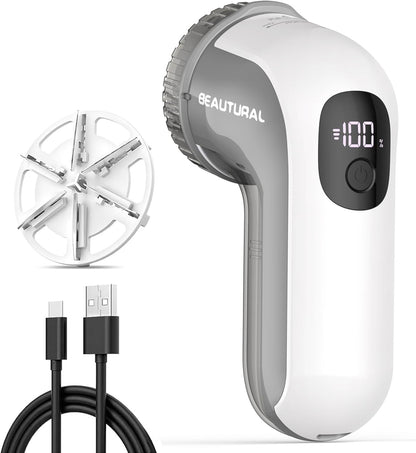 BEAUTURAL Fabric Shaver and Lint Remover, Sweater Defuzzer with 2-Speeds, 2 Replaceable Stainless Steel Blades, Battery Operated, Remove Clothes Fuzz, Lint Balls, Pills, Bobbles Gray