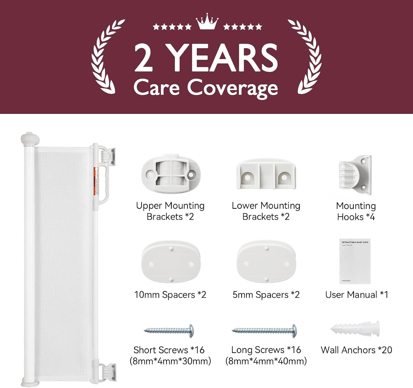 Momcozy Retractable Baby Gate, 33" Tall, Extends up to 55" Wide, Child Safety Baby Gates for Stairs, Doorways, Hallways, Indoor, Outdoor