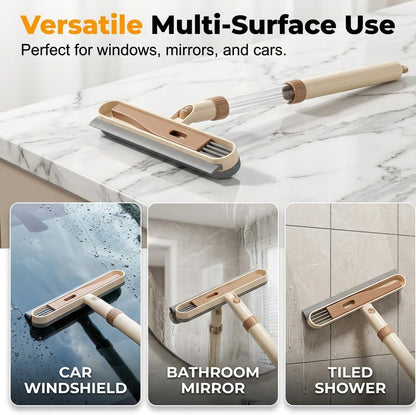 5-in-1 Double-Sided Window Screen Cleaning Brush – Extendable Squeegee for Window Cleaning with Long Handle, All-in-One Window Cleaning Kit for Home & Auto Glass, Car Window Cleaner Tool (Beige-1pc)