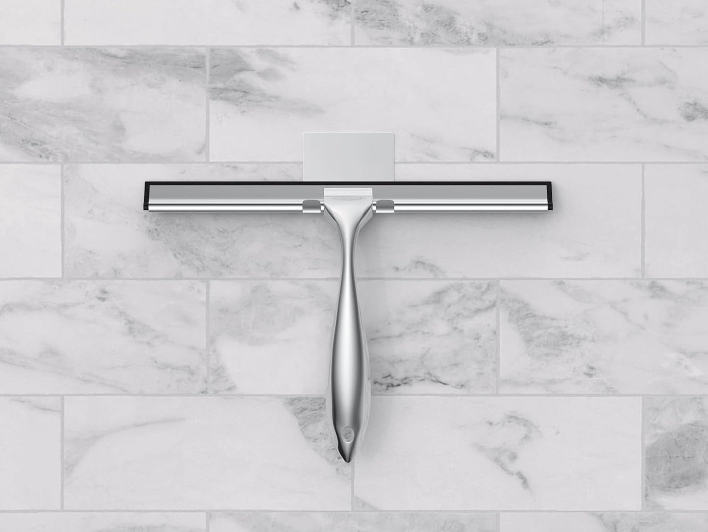 12'' Light Weight Stainless Steel Shower Squeegee for Glass Doors with 4 Pieces Set (1 Window Squeegee, 1 Door Hook and 2 Adhesive Hooks) Perfect Cleaning Tool for Car, Window, Bathroom Mirror