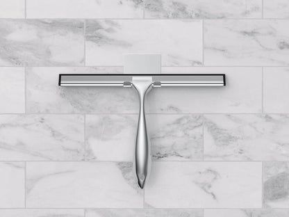 12'' Light Weight Stainless Steel Shower Squeegee for Glass Doors with 4 Pieces Set (1 Window Squeegee, 1 Door Hook and 2 Adhesive Hooks) Perfect Cleaning Tool for Car, Window, Bathroom Mirror