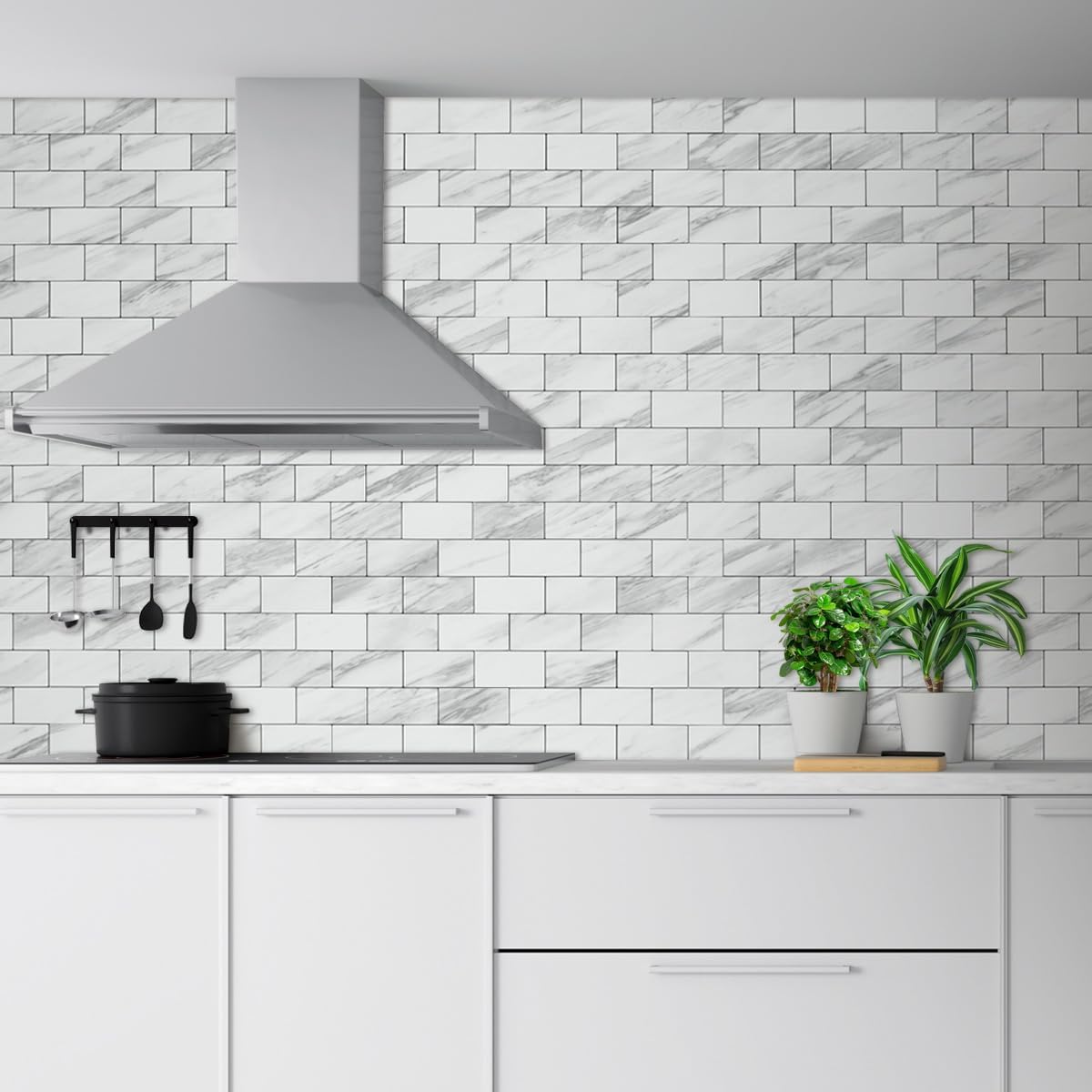 DICOFUN 10-Sheet Polished White Thick PVC Peel and Stick Backsplash, Ceramic Look Subway Tile White Kitchen Backsplash Peel and Stick Wall Tiles