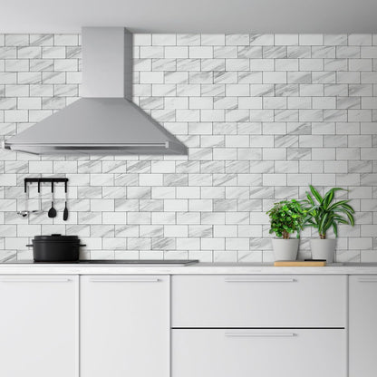 DICOFUN 10-Sheet Polished White Thick PVC Peel and Stick Backsplash, Ceramic Look Subway Tile White Kitchen Backsplash Peel and Stick Wall Tiles