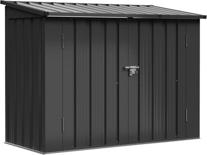 Aoxun Outdoor Storage Cabinet, 35 Cu.Ft Metal Storage Shed with Floor, All-Weather Outdoor Storage Box with Hydraulic Lid, Lockable Doors for Patio Garden Garage, Black