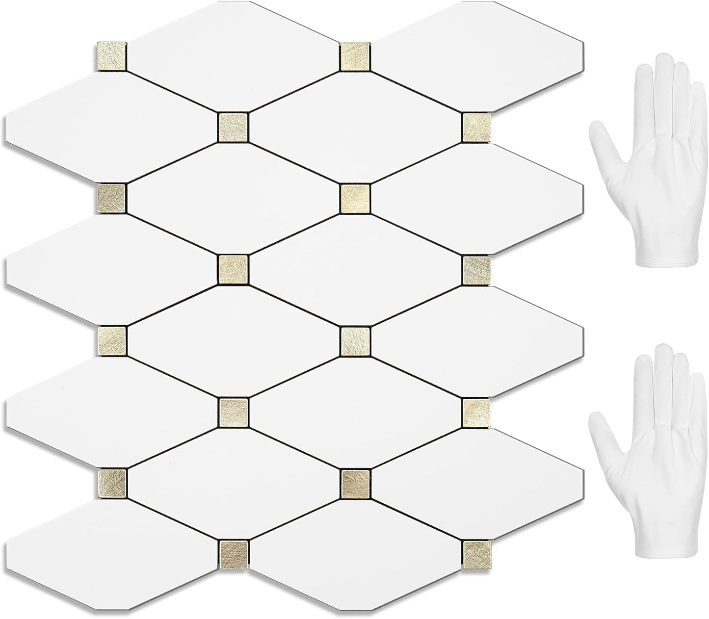 STICKGOO 10 Sheets Peel and Stick Backsplash, Polished Dolomite PVC Mixed Metal Gold Kitchen Backsplash, Stick on Backsplash Wall Tiles for Kitchen, Bathroom, RV