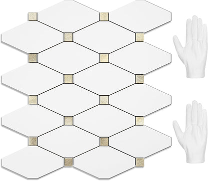 STICKGOO 10 Sheets Peel and Stick Backsplash, Polished Dolomite PVC Mixed Metal Gold Kitchen Backsplash, Stick on Backsplash Wall Tiles for Kitchen, Bathroom, RV