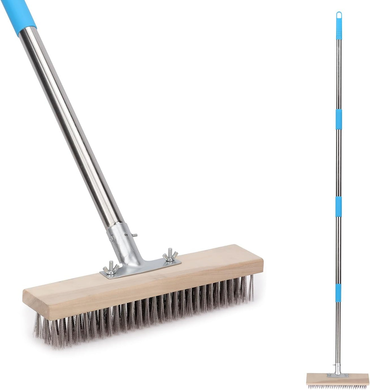 Heavy Duty Wire Broom with 70.8" Telescopic Handle: Stainless Steel Outdoor Broom for Cleaning Moss Concrete Floors Grout Gardens Patio Deck Concrete Garage