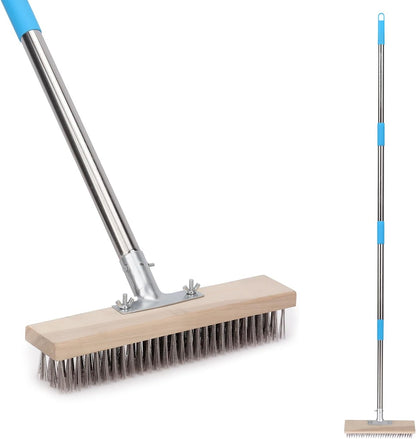 Heavy Duty Wire Broom with 70.8" Telescopic Handle: Stainless Steel Outdoor Broom for Cleaning Moss Concrete Floors Grout Gardens Patio Deck Concrete Garage