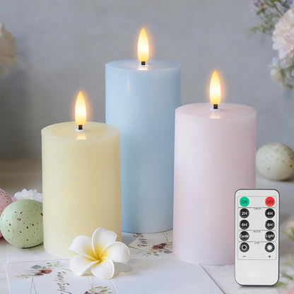 White Flameless Pillar Candles, Battery Operated Wax Candles with Remote, Flat Top Flickering Flameless Candles, LED Candle for Home, Wedding, Party Decor, Set of 3, Φ 3" H 4" 5" 6"