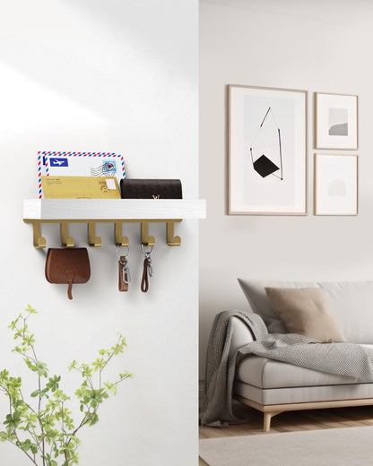Key Holder Wall Mount Adhesive Magnetic - Hanging Key Hooks with Mail Organizer for Wallet House Accessories - Keys Hanger Rack with Shelf for RV Camper Entryway Door Home Living Room Decor Black