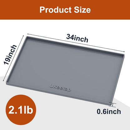 ukeetap Extra Thick Silicone Mat Waterproof with Raised Edge 19” x 12”, BPA Free Non-Slip Dog & Cat Food Mat, Feeding Mat for Food and Water Bowls, Spill Proof Mat to Protect Floors, Black