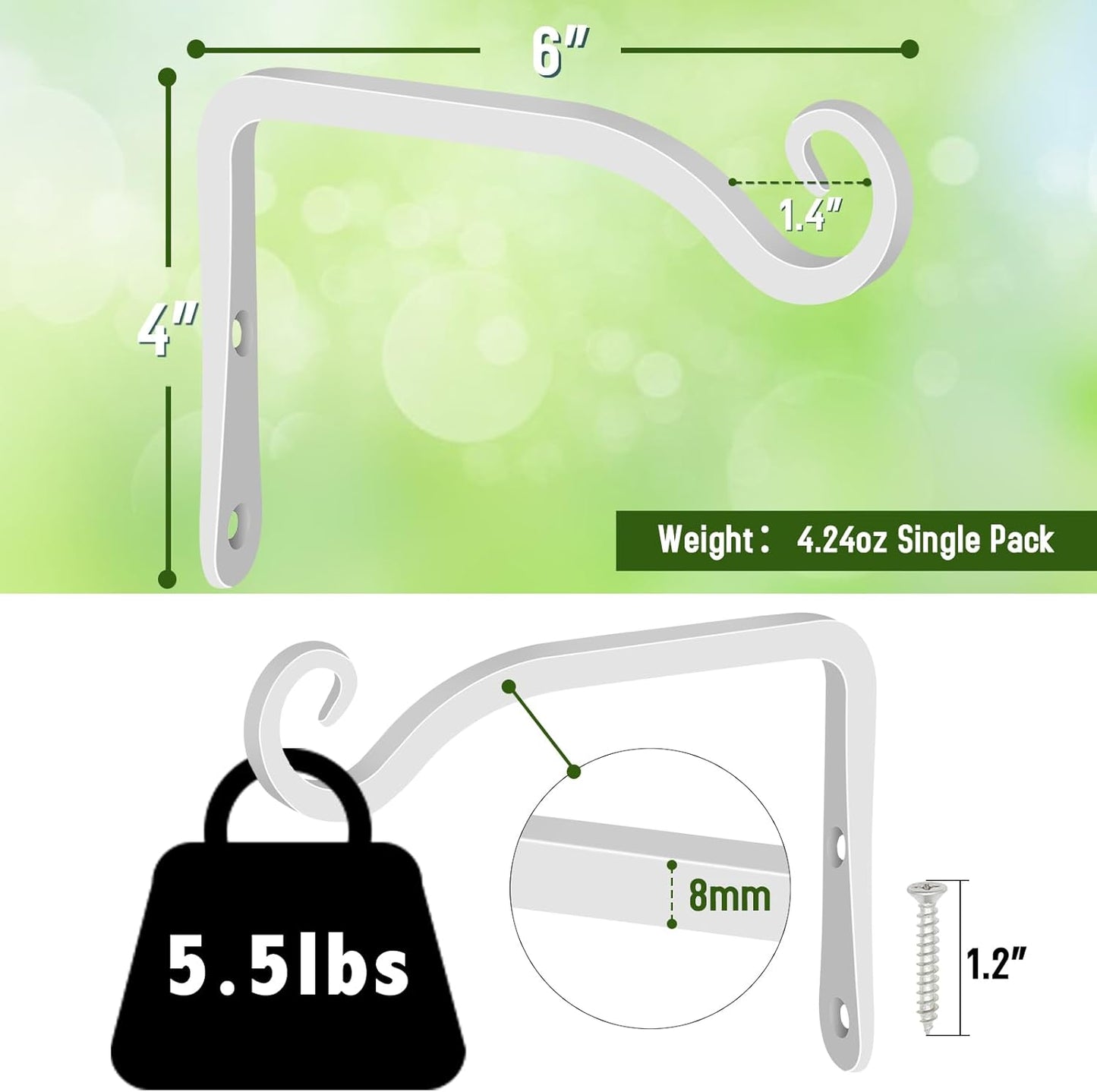 FEED GARDEN Heavy Duty Plant Hangers Outdoor Indoor, 8 Inch 2 Pack Metal Hanging Bracket Holds Up to 44 lbs, Wall Brackets for Hanging Baskets, Bird Feeders,Wind Chime& Lanterns, Black