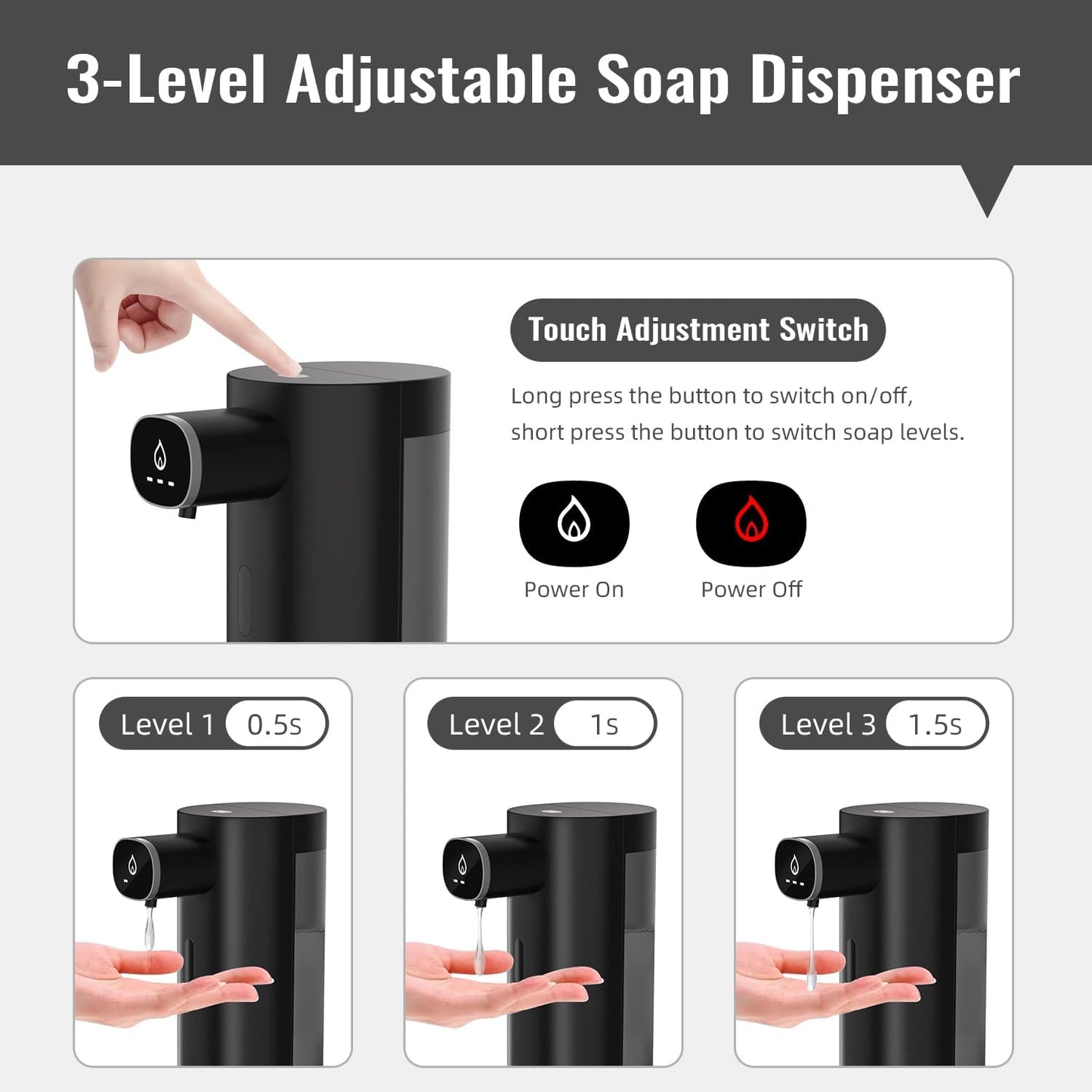 Automatic Liquid Soap Dispenser Touchless, USB Rechargeable Smart Hand Soap Dispenser, 13.5oz/400ml, 3-Level Adjustable, Compatible with Thick Thin Dish Soap for Bathroom Kitchen, Clog-Free (Silver)