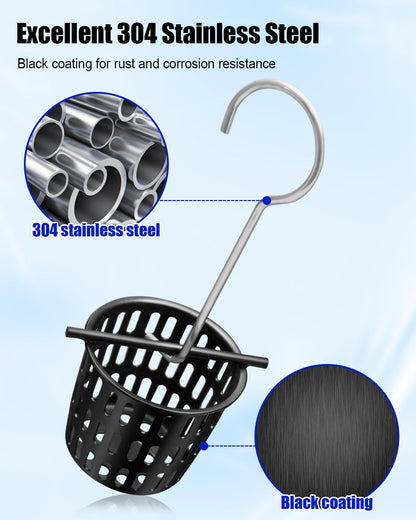 1 Pc 2 Inch Hair and Debris Strainer, Black Coating Shower Drain Strainer with Lifting Hook, Stainless Steel Debris Basket Shower Catcher for Square/Floor Drain