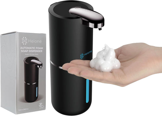 Automatic Touchless Foam Soap Dispenser - USB-C Rechargeable Foaming Soap Pump, IPX5 Waterproof for Bathroom & Kitchen, 12.8oz, Wall Mount or Countertop (Black)