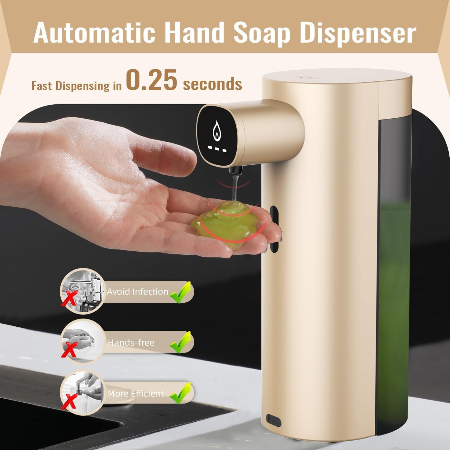 Automatic Liquid Soap Dispenser Touchless, USB Rechargeable Smart Hand Soap Dispenser, 13.5oz/400ml, 3-Level Adjustable, Compatible with Thick Thin Dish Soap for Bathroom Kitchen, Clog-Free (Silver)