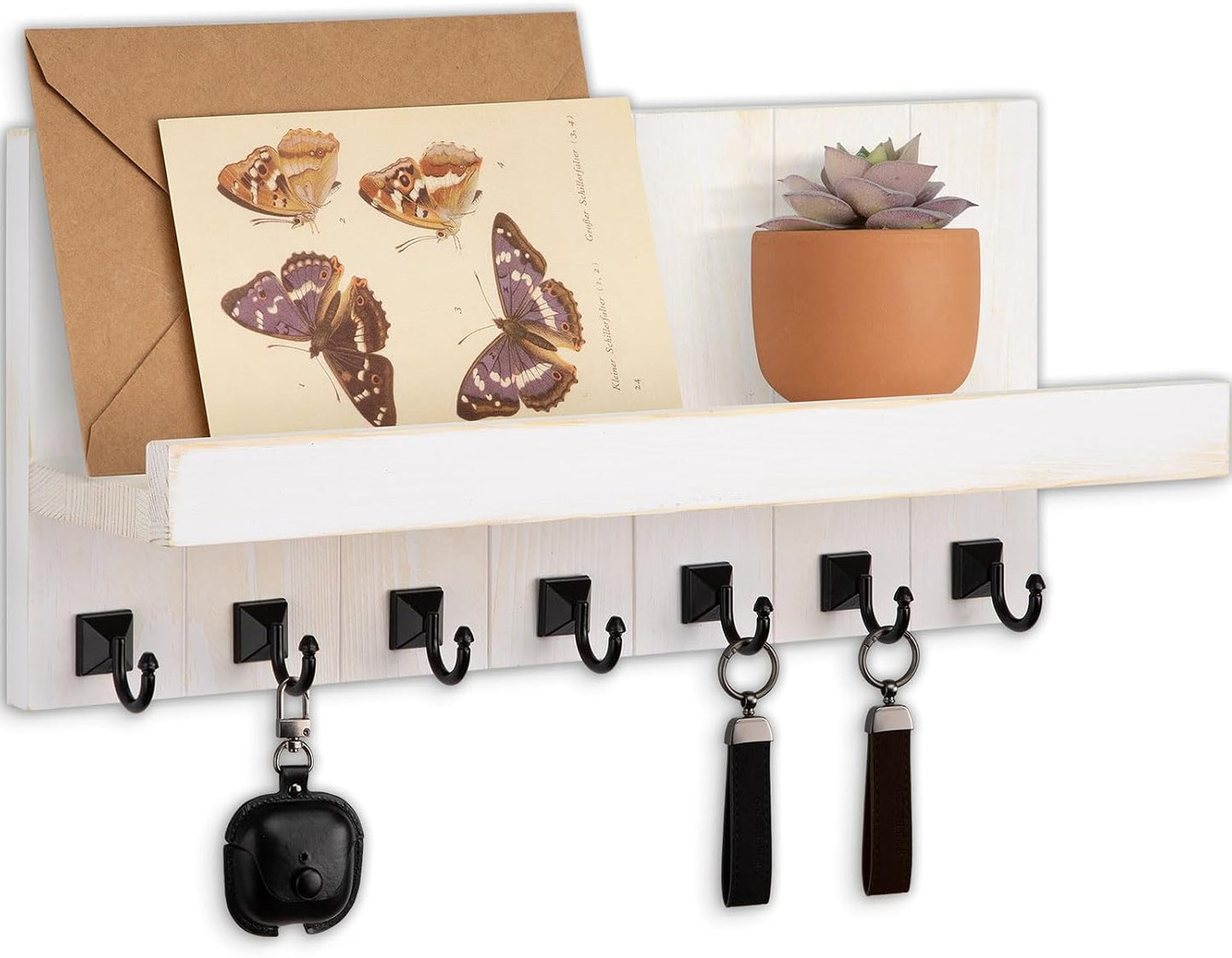 Key Holder for Wall, Decorative Key Holder with Shelf, Key and Mail Holder Wall Mount, Farmhouse Decor with 5 Key Hooks for Keys, Coats, ect.