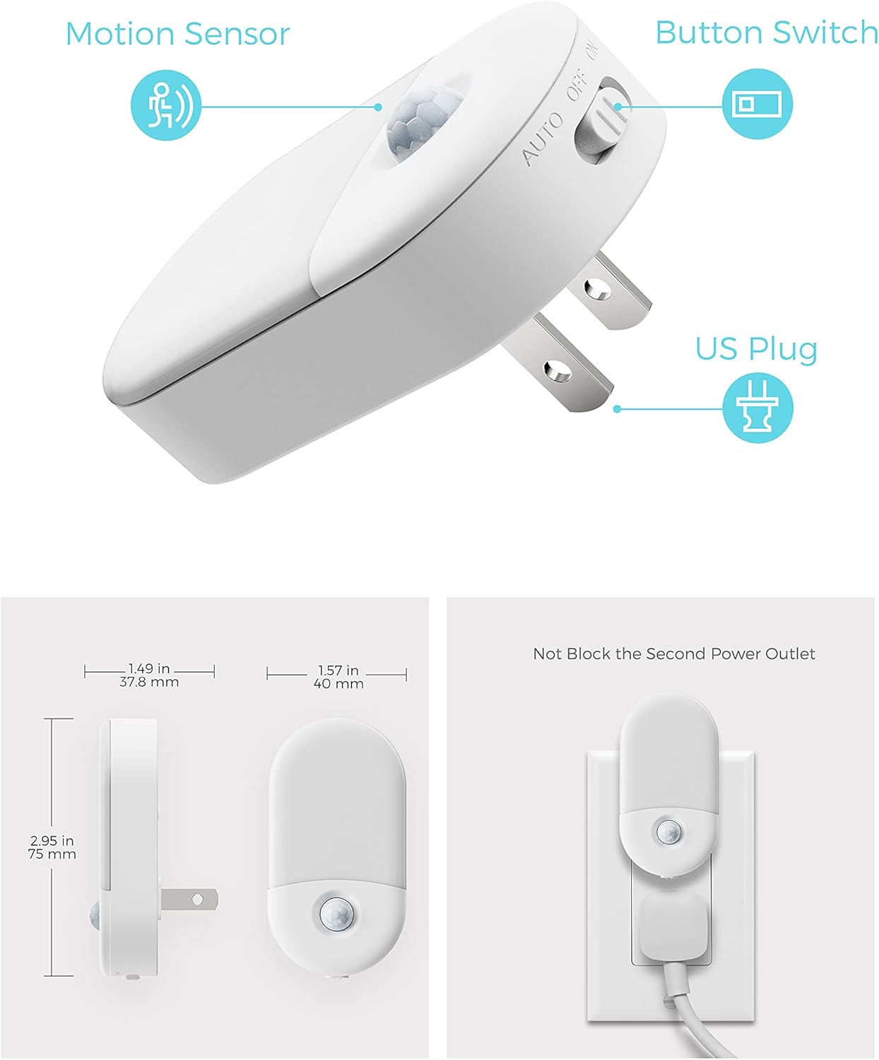 L LOHAS LED Motion Sensor Night Light, 2Pack, Motion Activated Night Light, Night Lights Plug into Wall Motion Sensor, 3000K Warm White, Adjustable Brightness 30/60LM, for Kids Adults Bathroom Bedroom