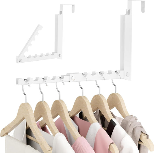 2 Pack Over The Door Hanger Folding Clothes Drying Rack, Folding Hanging Coat Rack for Indoor Laundry Room Compact Small Space Foldable Portable Clothing Hanger Hook Collapsible (Wihte-2(Upgraded))