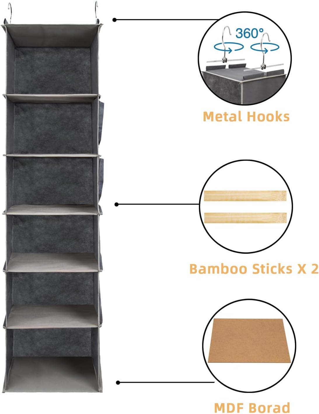 2 Packs Hanging Closet Organizer, 4-Shelf Closet Organizers and Storage with Side Pockets, Collapsible Hanging Shelves for Closet & RV & College Dorm,Beige