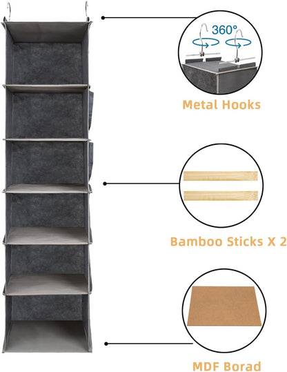 2 Packs Hanging Closet Organizer, 4-Shelf Closet Organizers and Storage with Side Pockets, Collapsible Hanging Shelves for Closet & RV & College Dorm,Beige