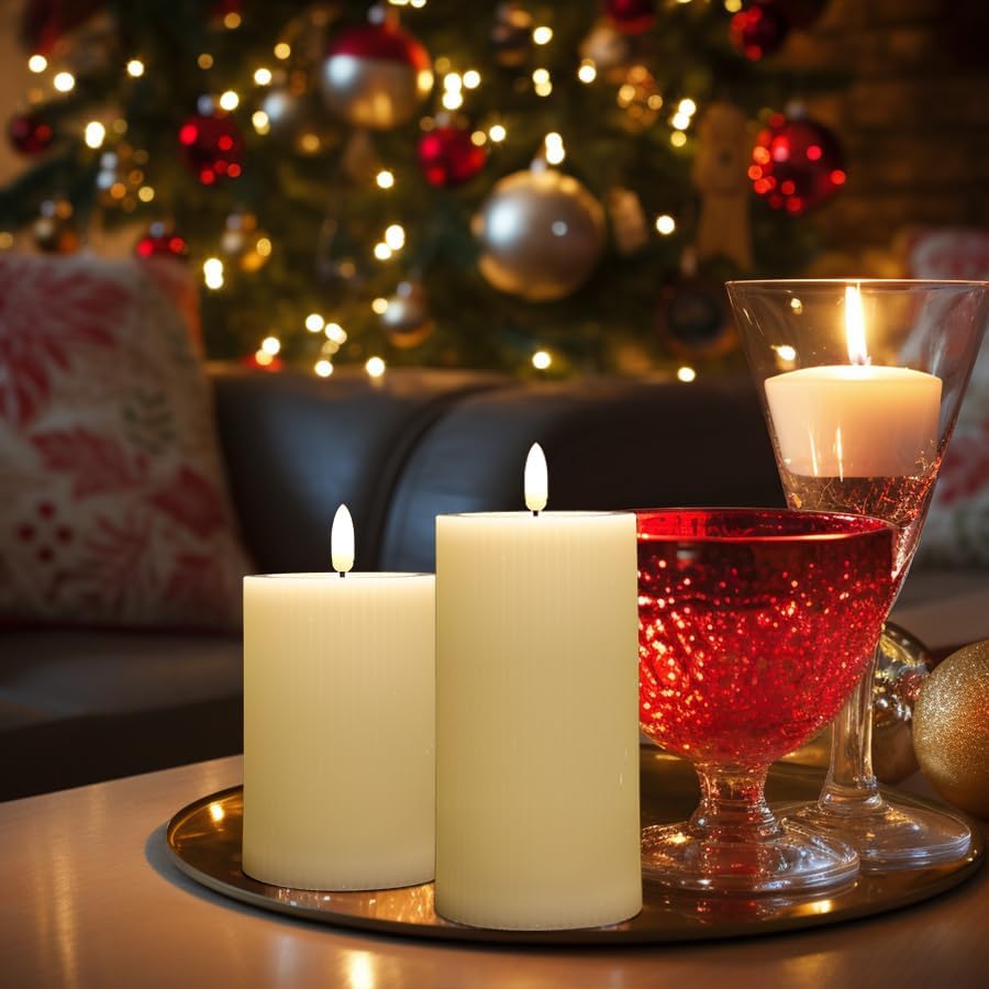 ANGELLOONG Flickering Flameless Candles, Realistic Battery Operated Candles with Remote and Timer, Set of 3 LED Candles for Room Fall Home Wedding Decor Centerpieces Table Party Valentines Decorations