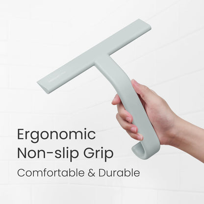 dancemoon JustHang Shower Squeegee for Glass Doors, All-in-One Award-Winning Silicone Squeegee with Built-in Hook for Bathroom, Window, Mirror, Tile Wall, Car, Streak-Free Cleaner Tool, 10-Inch Black