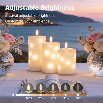 LEDHOLYT Rechargeable Flameless Glass Pillar Candles–Gifts for Women,–Set of 3, Realistic Flickering LED Light,Remote & Timer, Ideal for Living Room, Bedroom & Festival Wedding Home Party Decor