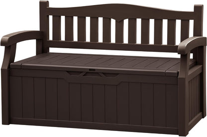 JUMMICO 80 Gallon Resin Outdoor Storage Bench, Large Deck Box with Armrest, Lockable&Waterproof for Garden, Home, Patio, Pools (Black, 80 Gallon)