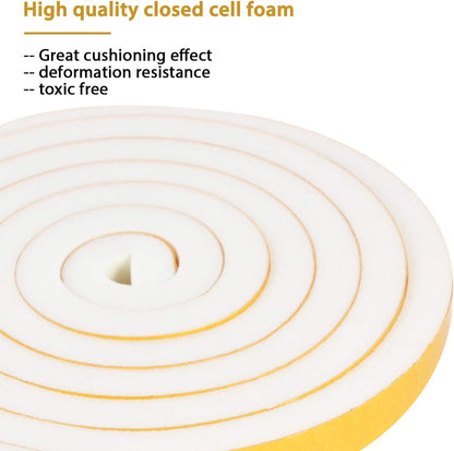 Door Weather Stripping-3 Rolls, 1/2 Inch Wide X 1/2 Inch Thick Total 20 Feet Long, Adhesive Foam Seal Tape for Window Insulation(6.5ft x 3 Rolls)