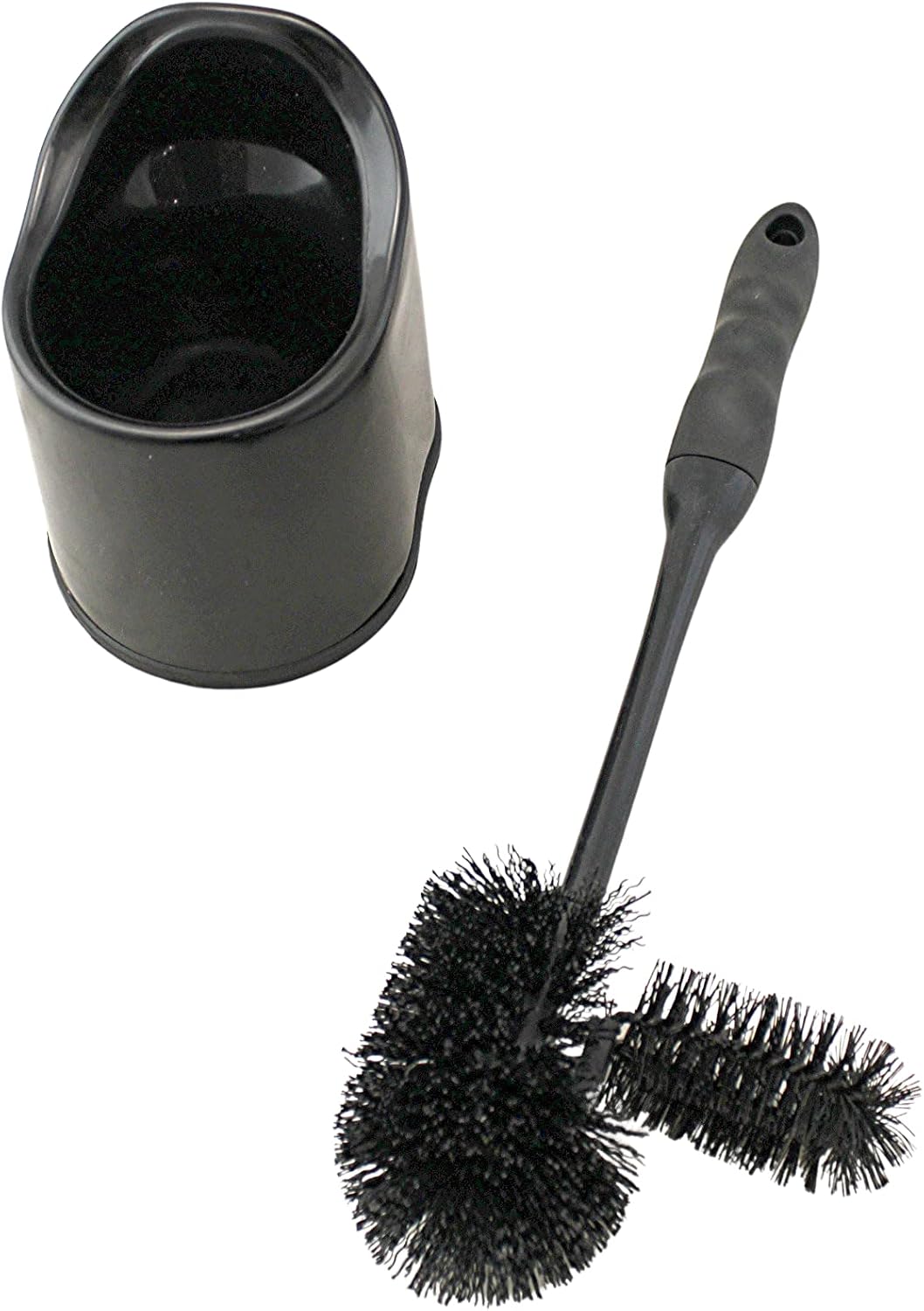 Comfort Rubber Ergonomic Grip Black Toilet Bowl Brush Under Rim Lip Brush and Storage Caddy for Bathroom