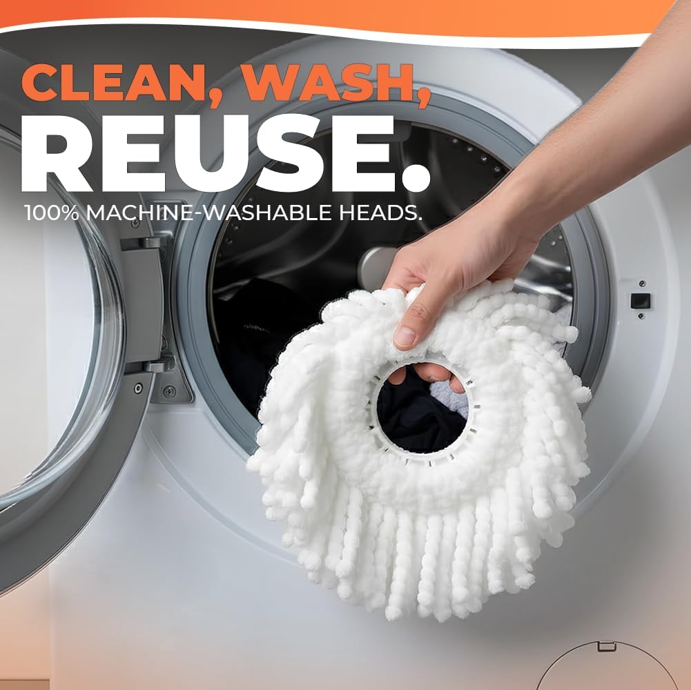Grazie Spin Mop & Bucket Set - 360° Self-Wringing System with Wheels, Stainless Steel Handle - Hands-Free Floor Cleaning for Hardwood, Tile, Laminate - Includes 4 Washable Microfiber Mop Head Refills