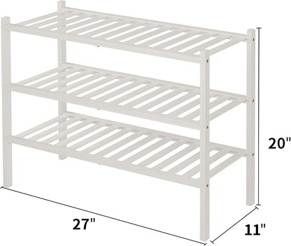 ROMGUAR CRAFT 3 Tier Bamboo Shoe Rack for Closet Free Standing Wood Shoe Shelf Storage Organizer for Entryway Small Space Stackable 27"x11"x20" (Natural)