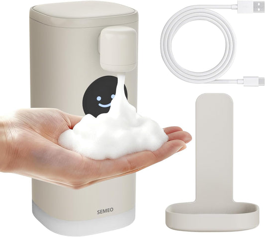 Automatic Foaming Soap Dispenser, Touchless Soap Dispenser with LED Hand Washing Timer, Rechargeable 350ml Foam Soap Dispenser, IPX7 Waterproof, Wall Mounted for Bathroom Kitchen Kids